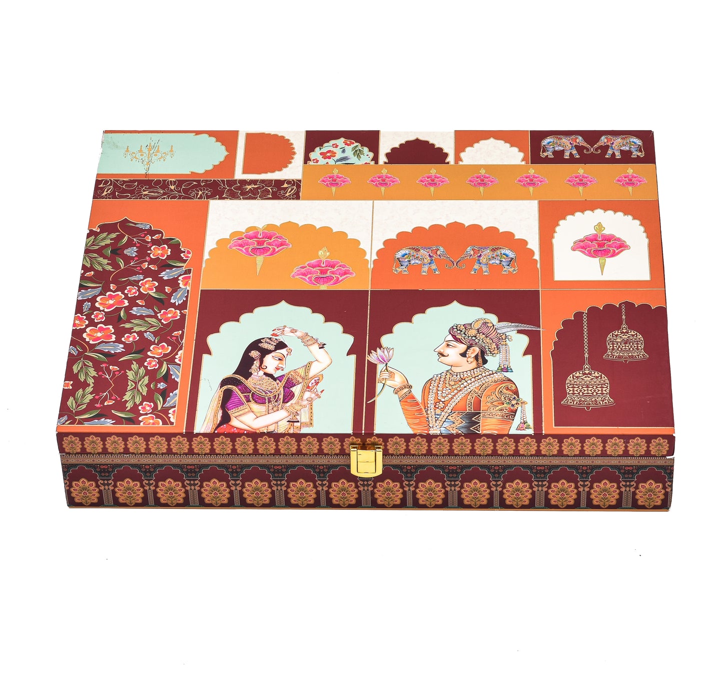Jharokha Saga Theme Wooden Bhaji Box  | Premium Shagun & Wedding Gift Box