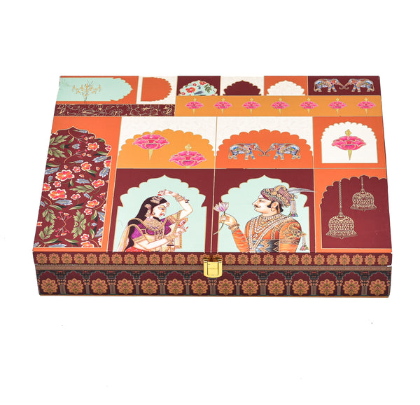 Jharokha Saga Theme Wooden Bhaji Box  | Premium Shagun & Wedding Gift Box