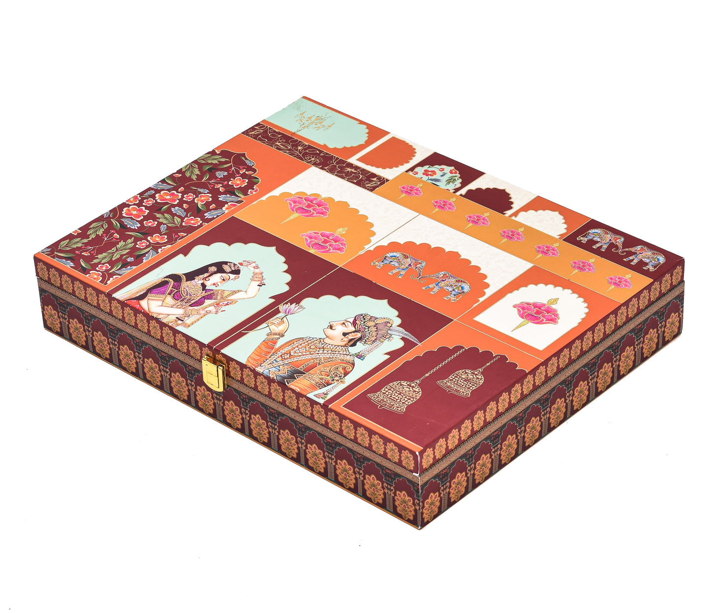 Jharokha Saga Theme Wooden Bhaji Box  | Premium Shagun & Wedding Gift Box