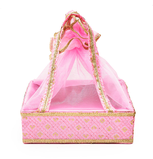 Pink & Gold Net Gift Basket | Festive Shagun & Hamper Packaging