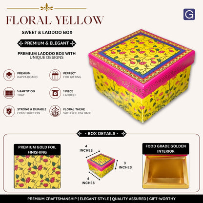 Floral Yellow Laddoo and Sweet Box 1 piece