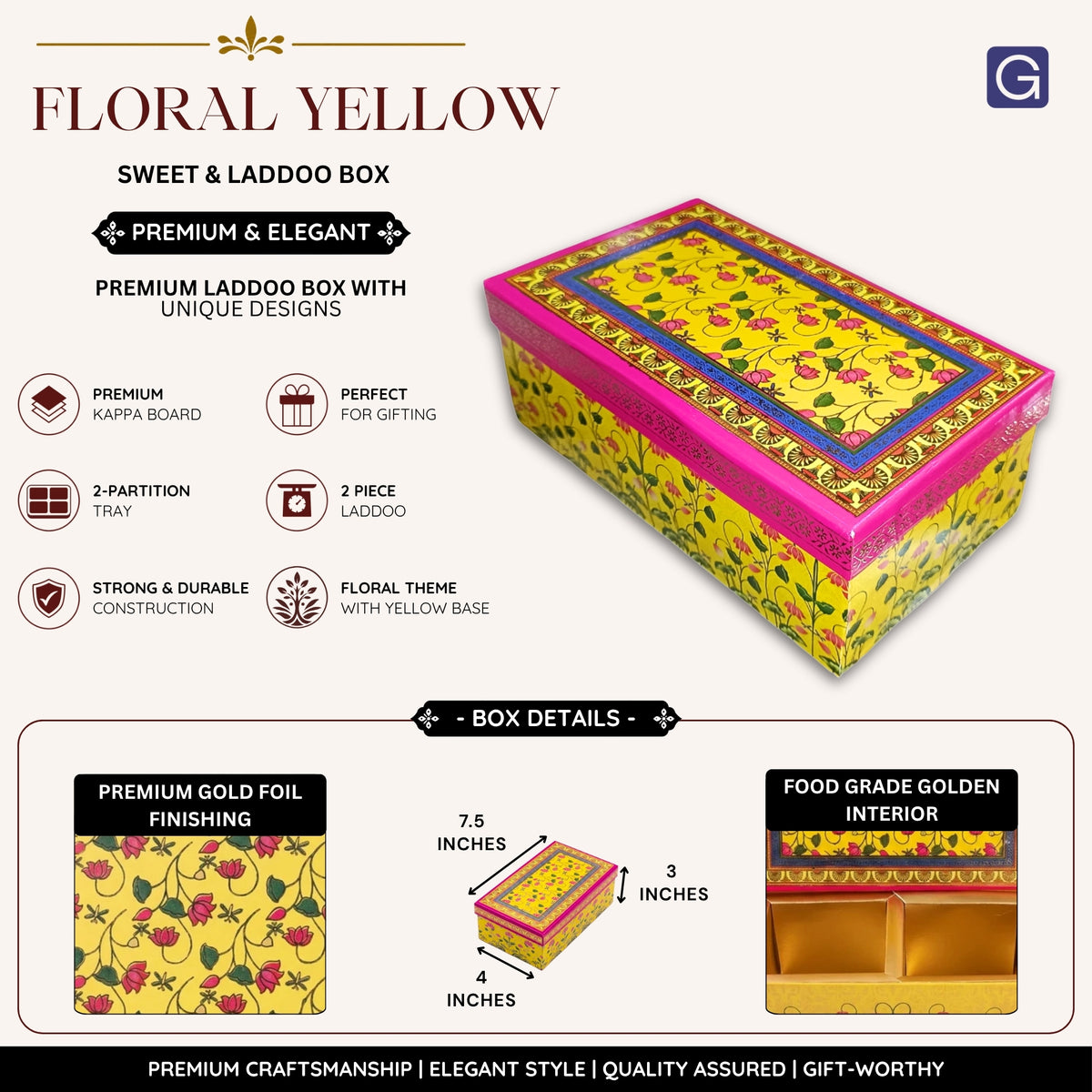 Floral Yellow Laddoo and Sweet Box 2 piece