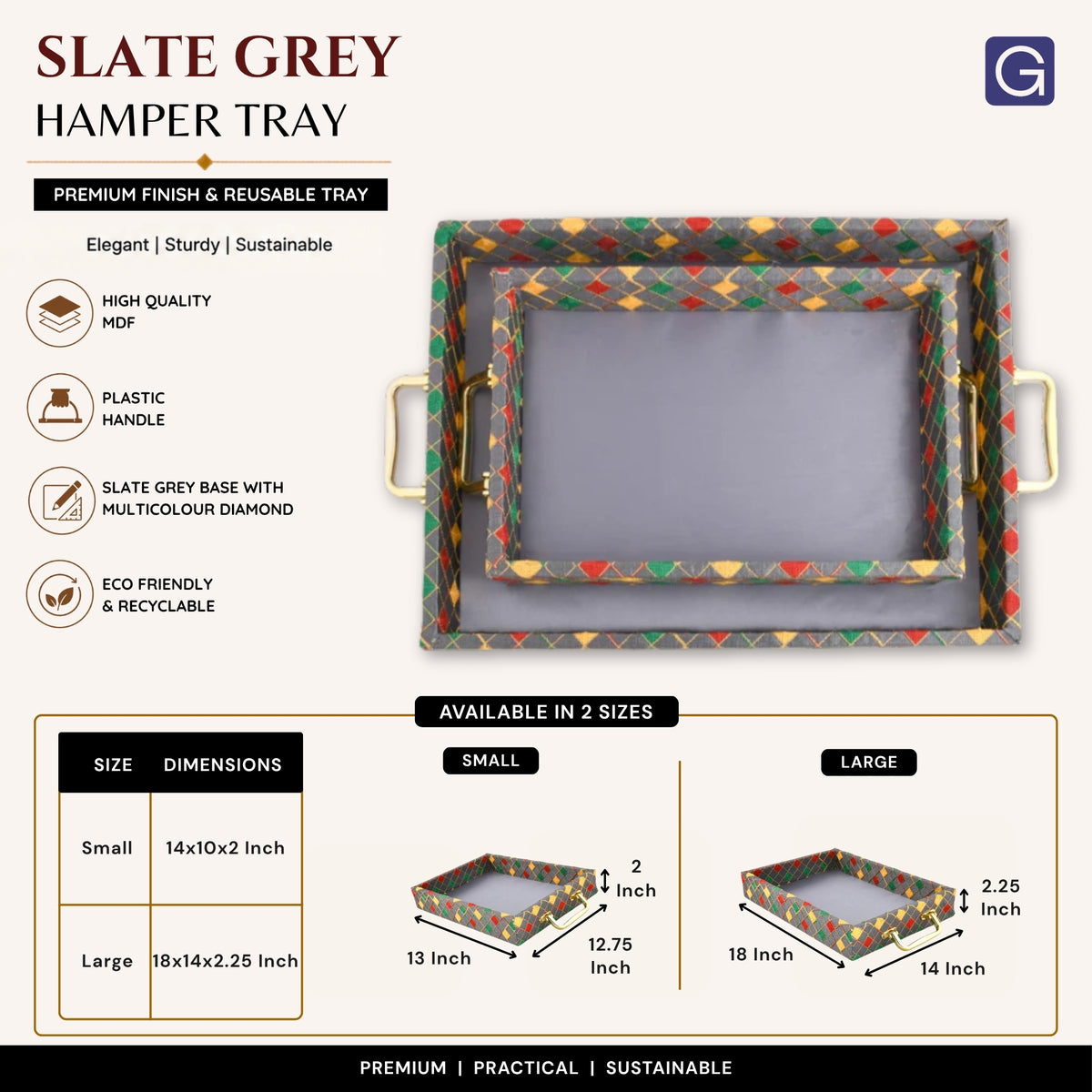 Slate Grey Multicolor Border Tray