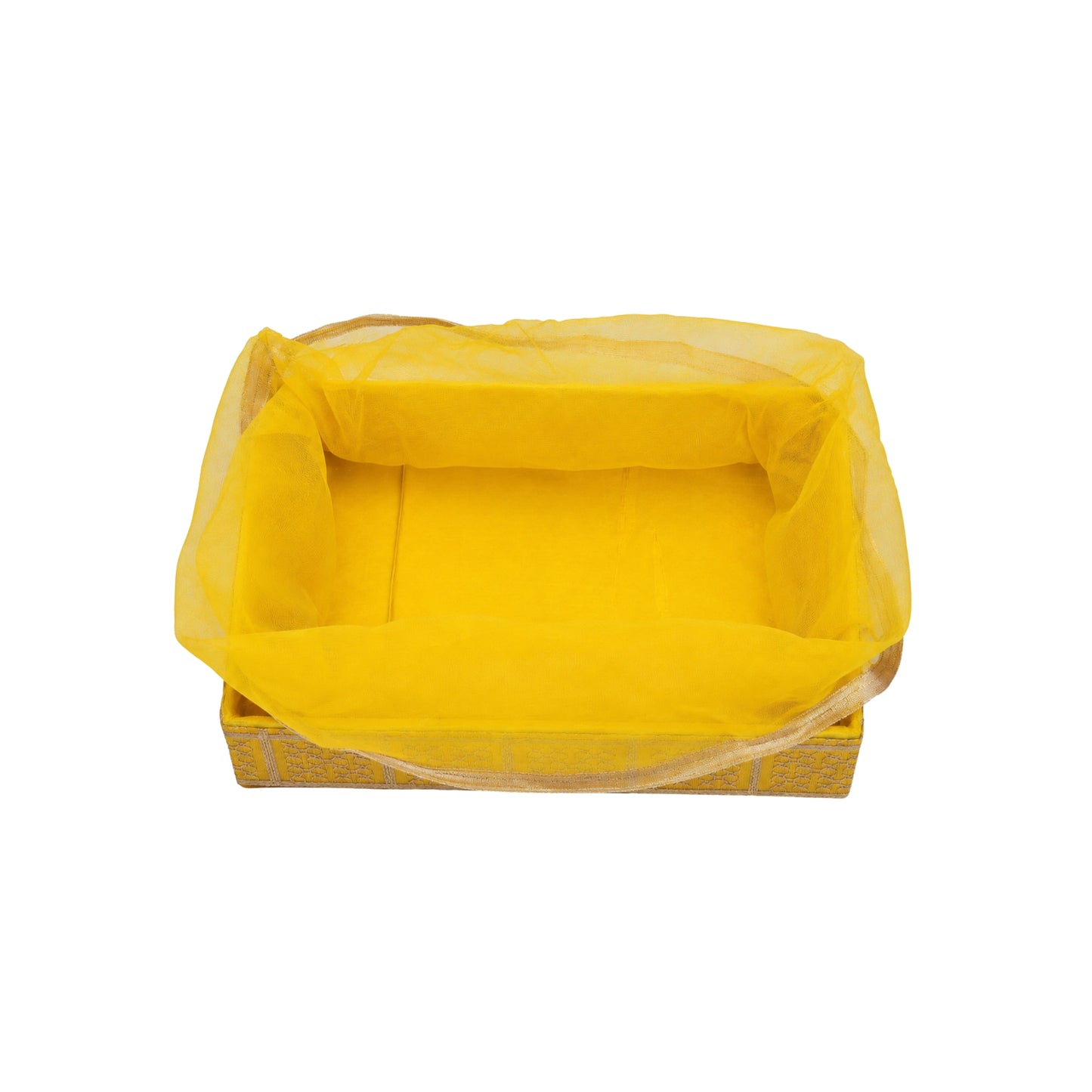 Gold Embroidery Yellow Net Gift Hamper Basket  | Wedding & Return Gift Packaging