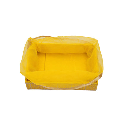 Gold Embroidery Yellow Net Gift Hamper Basket  | Wedding & Return Gift Packaging