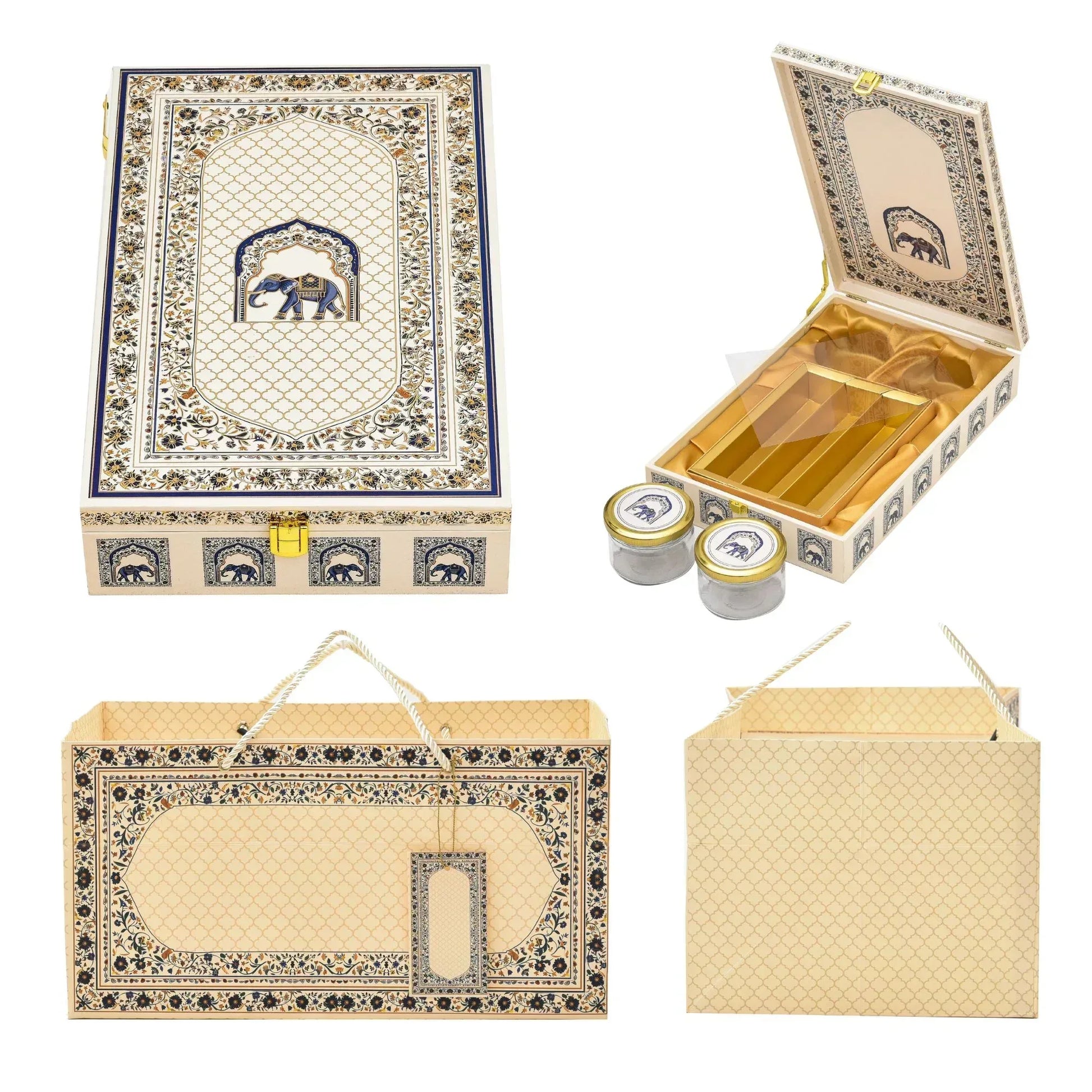 White Royal Elephant Wooden Box with Paper Bag | Gift Combo | Grownex Packaging | wooden box