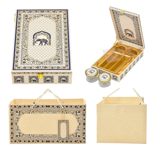 White Royal Elephant Wooden Box with Paper Bag | Gift Combo | Grownex Packaging | wooden box