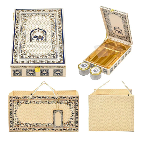 White Royal Elephant Wooden Box with Paper Bag | Gift Combo | Grownex Packaging | wooden box