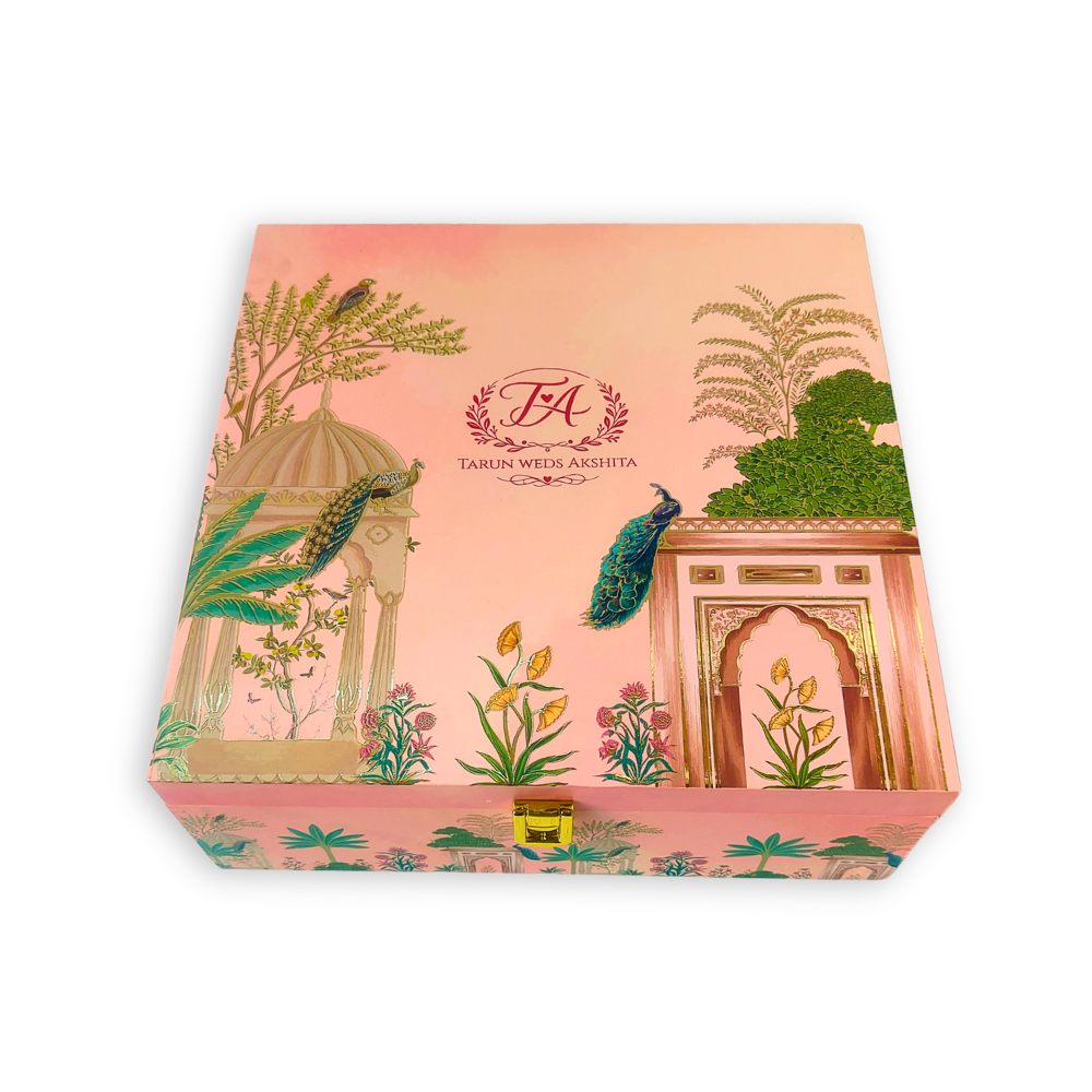 Customized 4 Jar Pink Wooden Box – Premium Decorative Gift Packaging | Grownex Packaging | wooden box