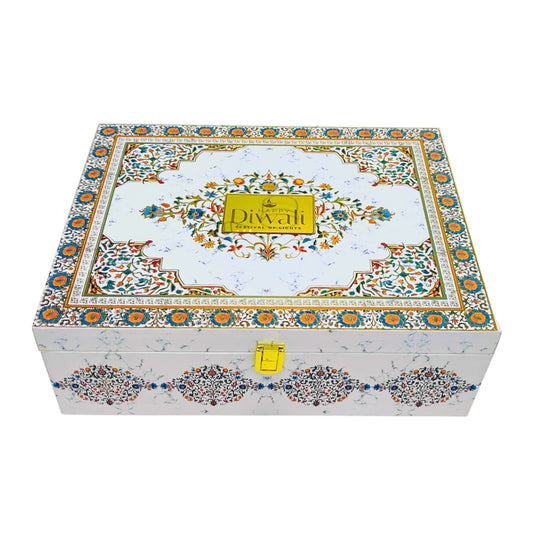 Luxury 4 Jar White Marble Wooden Gift Box | Premium Festive Gift Packaging | Grownex Packaging | wooden box