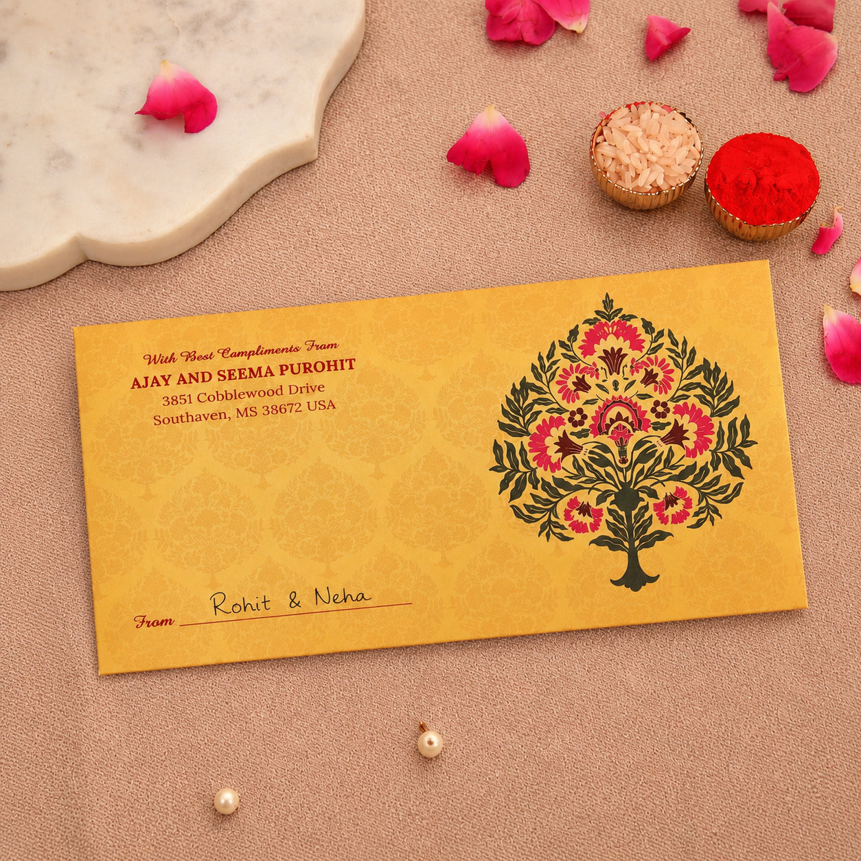 Personalised Yellow Print Matt Envelope 18.42x8.89 cm