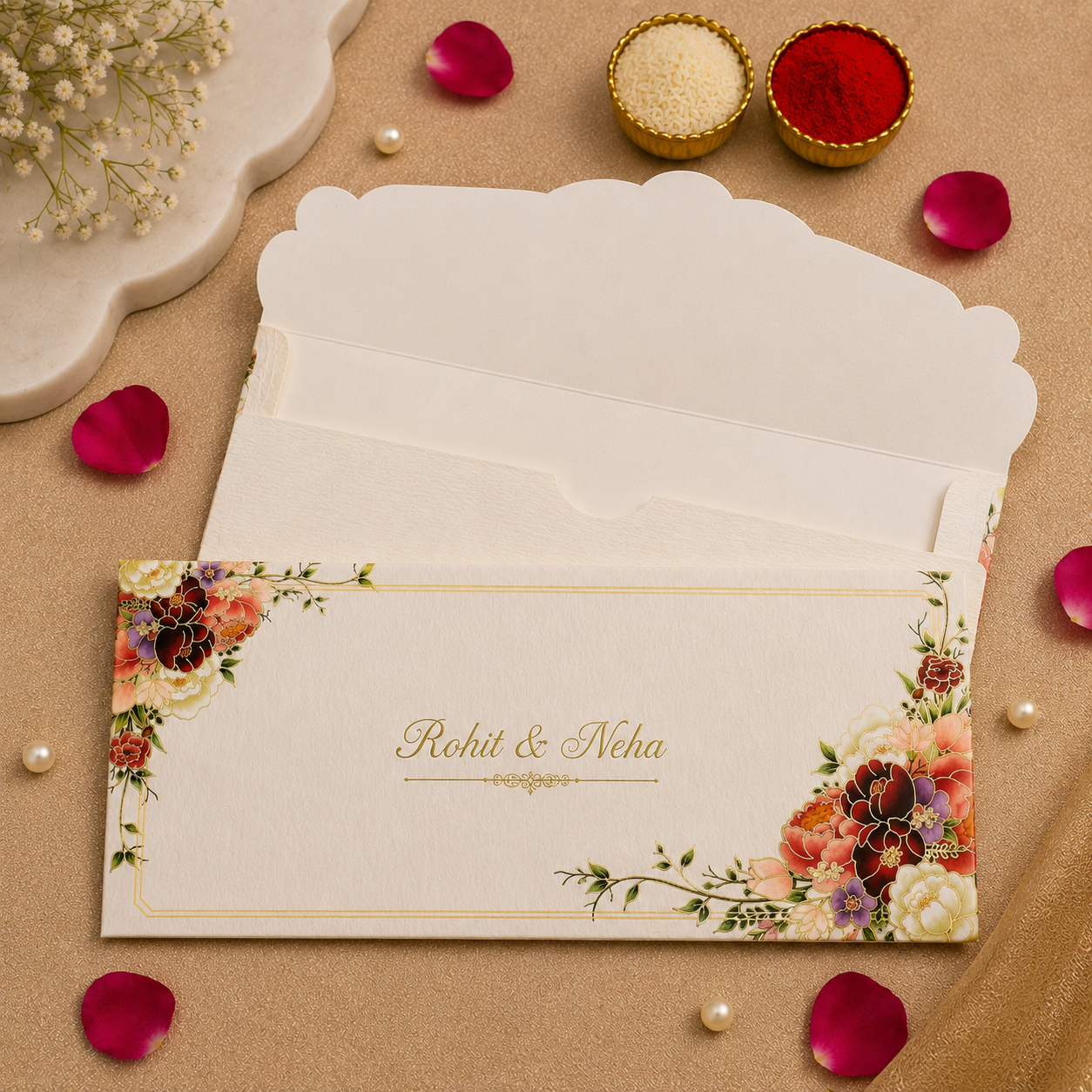 Personalised White Floral Foil Envelope 18.42x8.89 cm