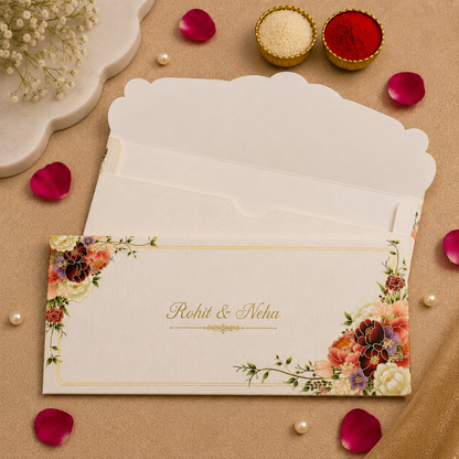 Personalised White Floral Foil Envelope 18.42x8.89 cm