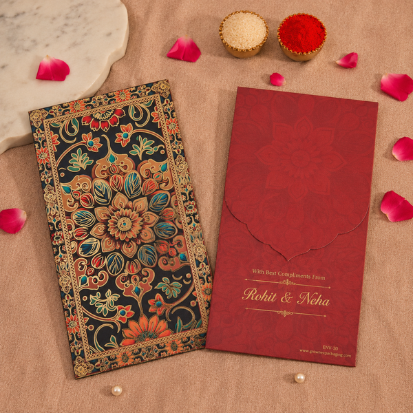 Personalised Brown Flower Designer Envelope 18.42x8.89 cm