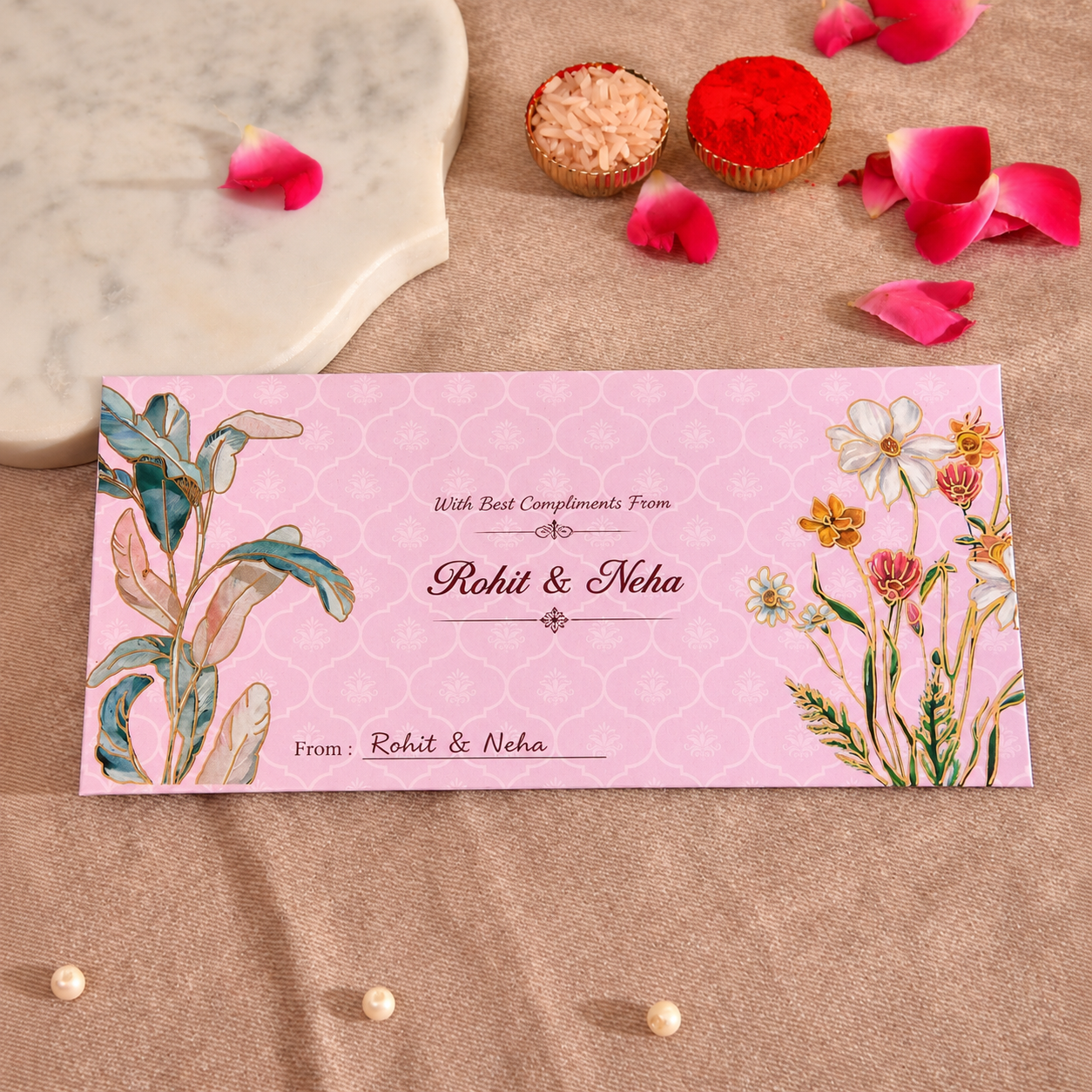 Personalised Pink Floral Foil Envelope 18.42x8.89 cm