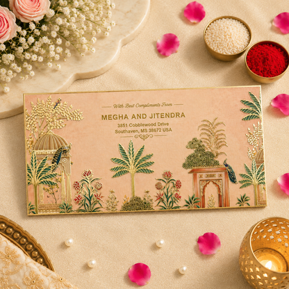 Personalised Pink Peacock Foil Envelope 18.42x8.89 cm