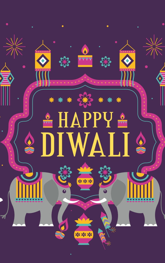 Happy Diwali Tag – Festive Elephants & Lanterns Gift Label | Grownex Packaging | Tags & Stickers