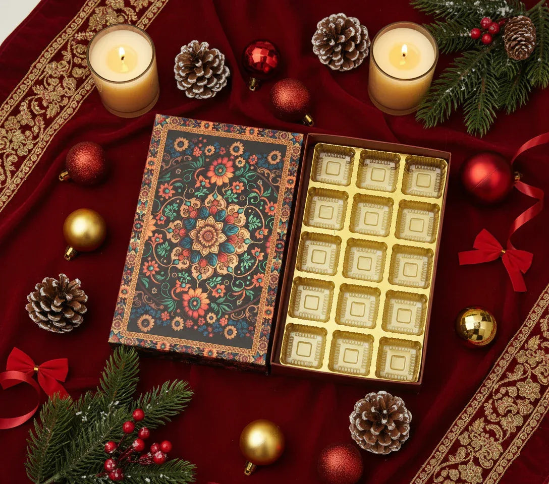 15 Cavity Folding Chocolate Box - Red Flower | Grownex Packaging | Chocolate Box