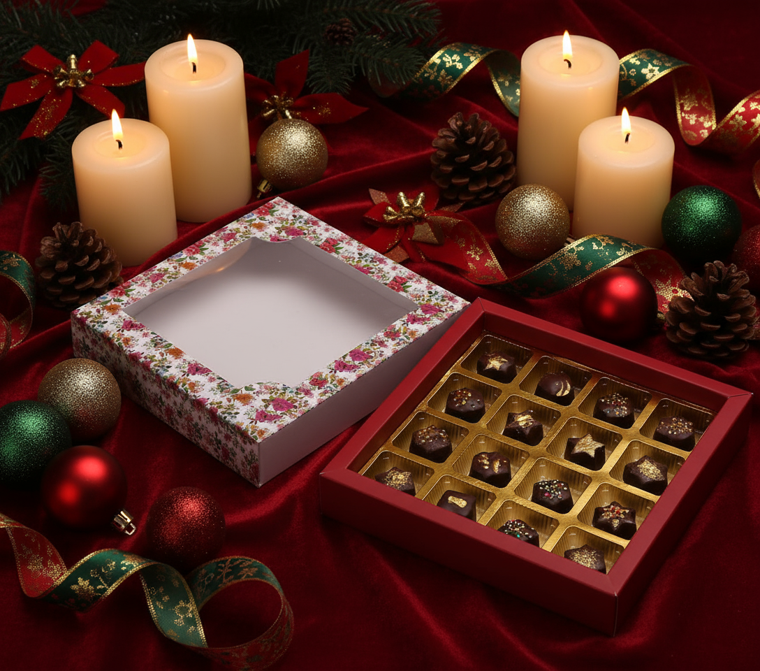 16 Cavity Folding Chocolates Packing Box - Floral Red | Grownex Packaging | Chocolate Box