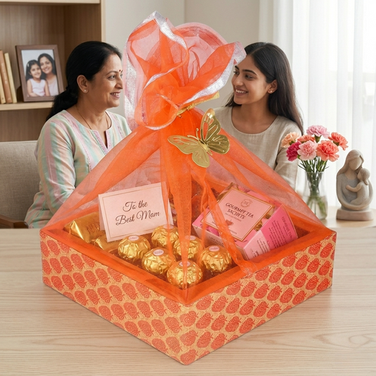 Floral Orange Decorative Hamper Basket | Stylish Shagun Basket
