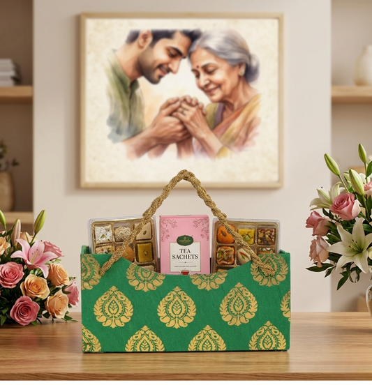 Green Hamper Basket with Handle | Premium Festive Gift Basket
