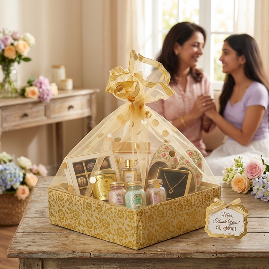 Floral Gold Gift Hamper Basket for Wedding and Festive Gifting